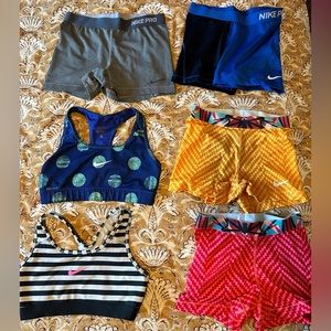 Nike sports bras and spandex shorts